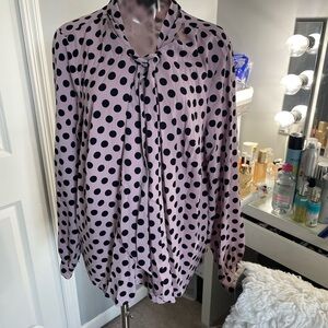 Lane Bryant Pink Blouse with Black Polka Dots